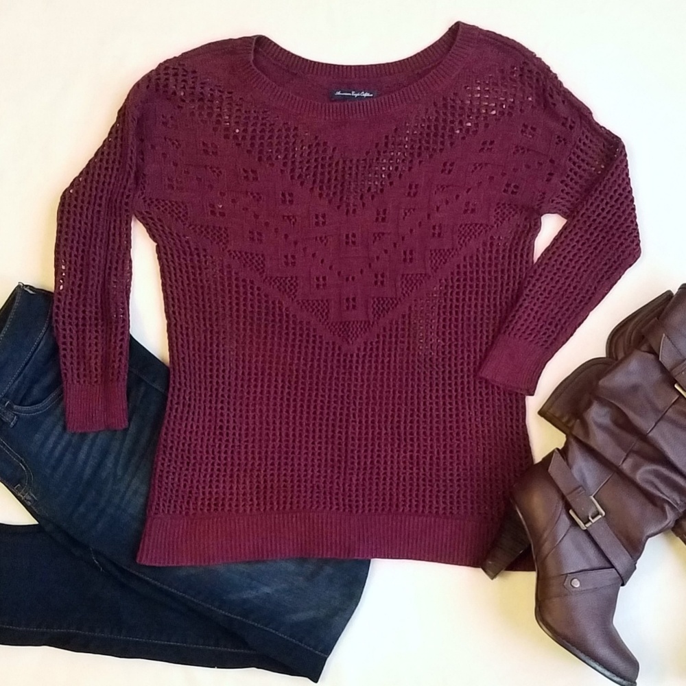 American Eagle Burgundy Loose Knit Sweater